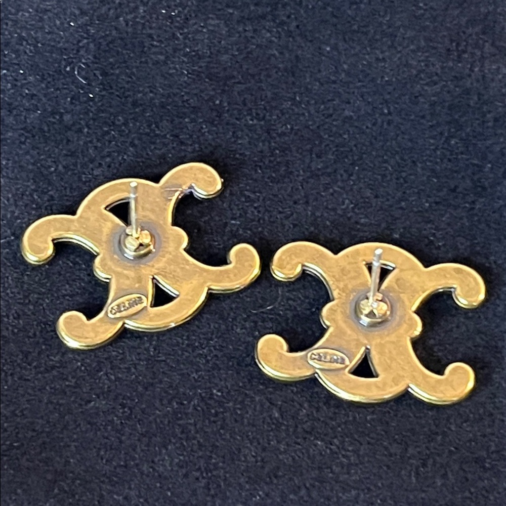 Vintage Gold Tone Crystal Celine Earrings - Picture 5 of 7